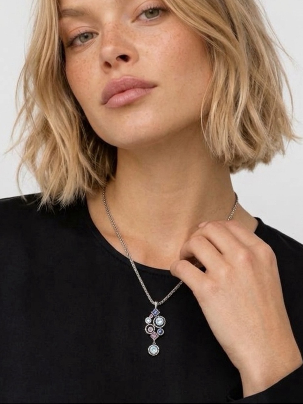 Brighton Silver Multi-Stone Pendant Necklace with Halo Nova Cluster Necklace.